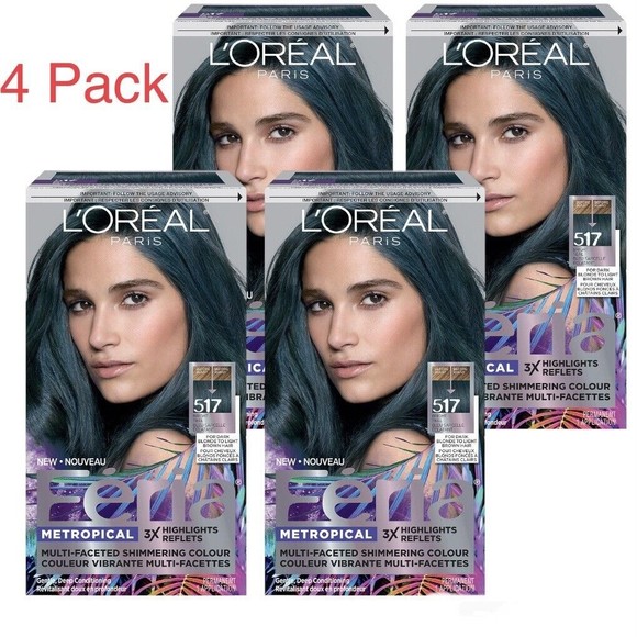4x L'Oreal Paris Feria Multi-Faceted Shimmering Hair Color 517 Tropical Teal NEW - Picture 1 of 1